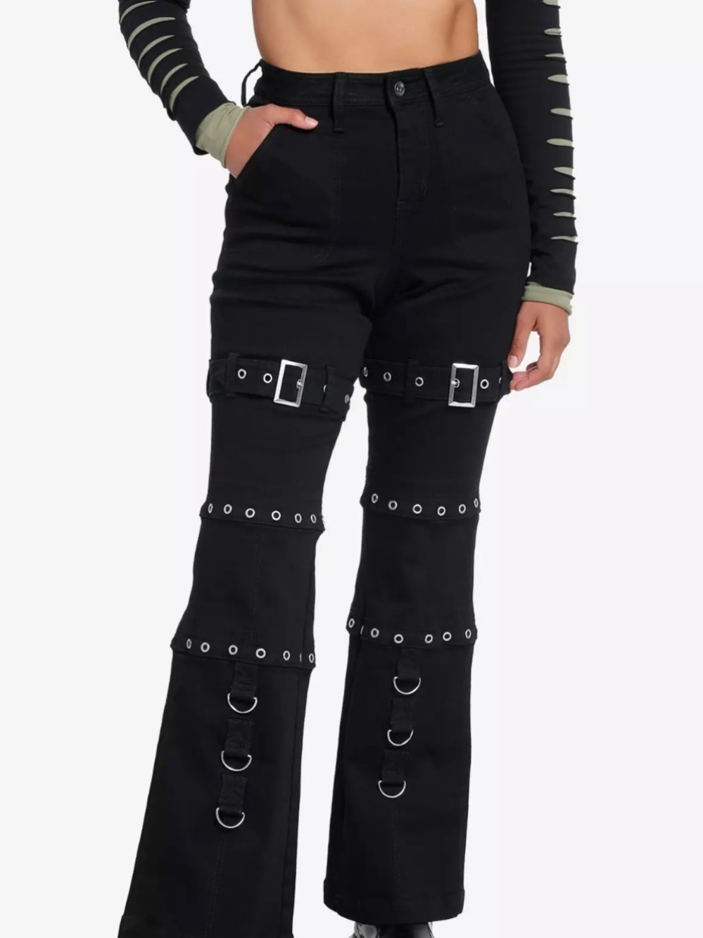 Hot Topic Black Buckle & Grommet Flare Pants